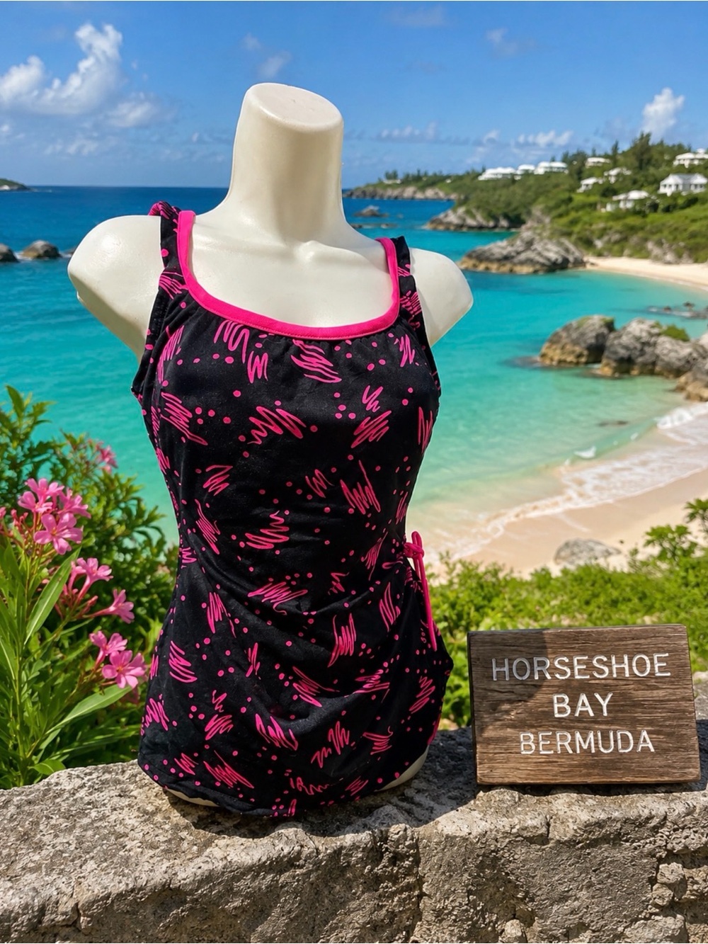 Women’s Black & Hot Pink One-Piece Swimsuit size 12